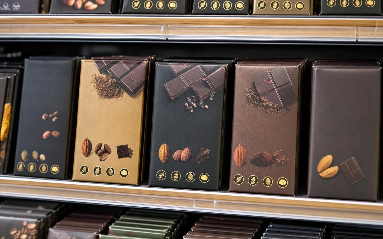 Assortiment de tablettes et bonbons de chocolat français