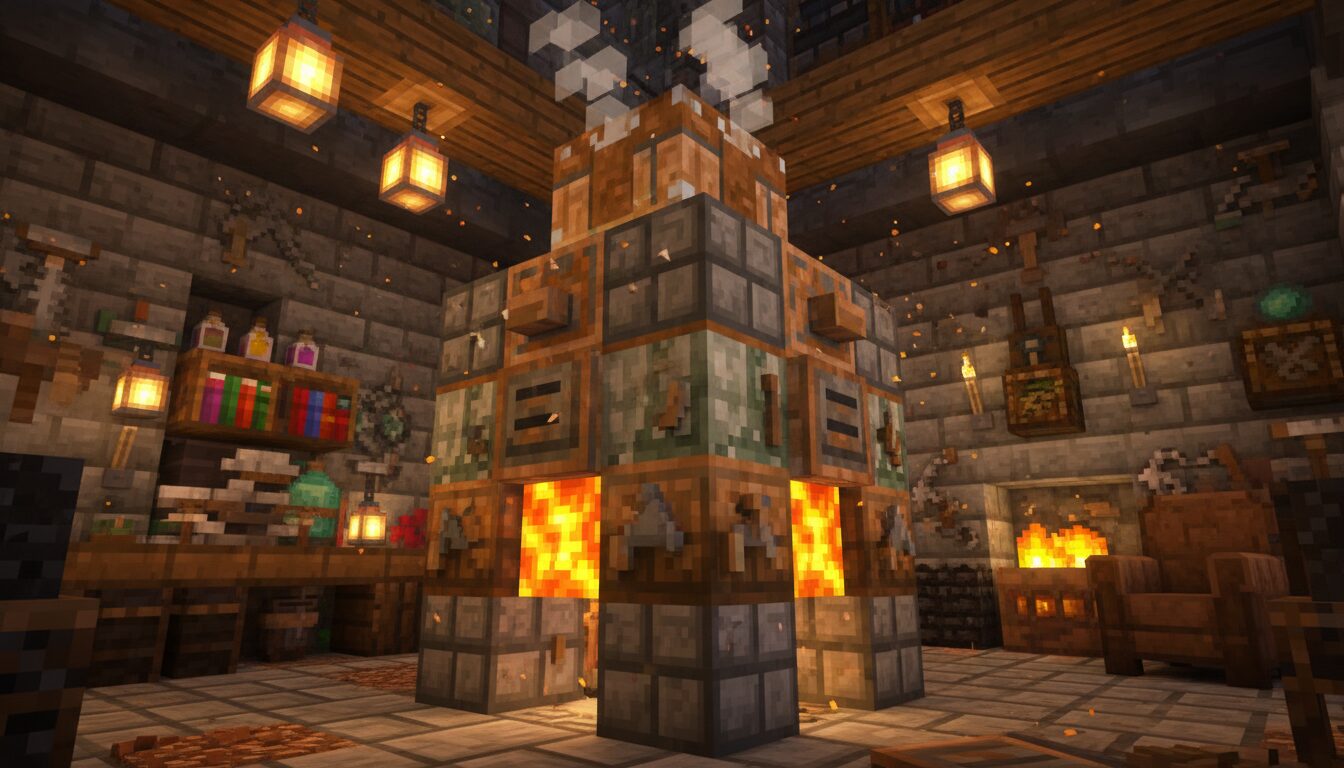 Recette de fabrication d'un haut fourneau dans Minecraft